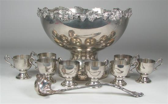 Appraisal: Silverplate Punchbowl Applied cast grape border Unmarked x With ladle