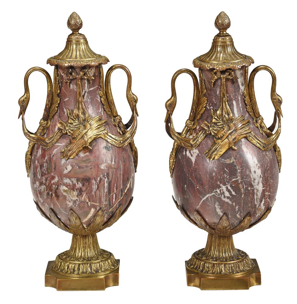 Appraisal: Pair Louis XVI Style Breche Violette Marble Urns French late