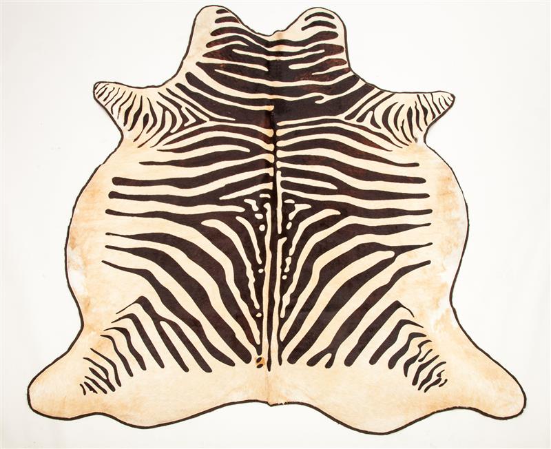 Appraisal: Zebra Printed Hide Rug Mounted on brown felt back Approx