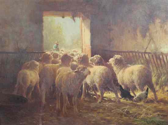 Appraisal: Charles H Clair French - oil on canvas Sheep in