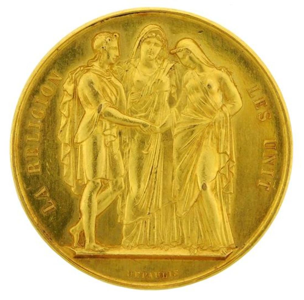 Appraisal: COIN French gold wedding coin engraved to honor the wedding