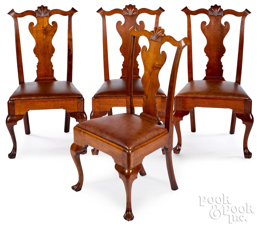 Appraisal: Set of four Pa Queen Anne walnut dining chairs Set