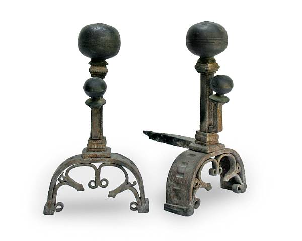 Appraisal: A pair of Italian Baroque andirons th century The square