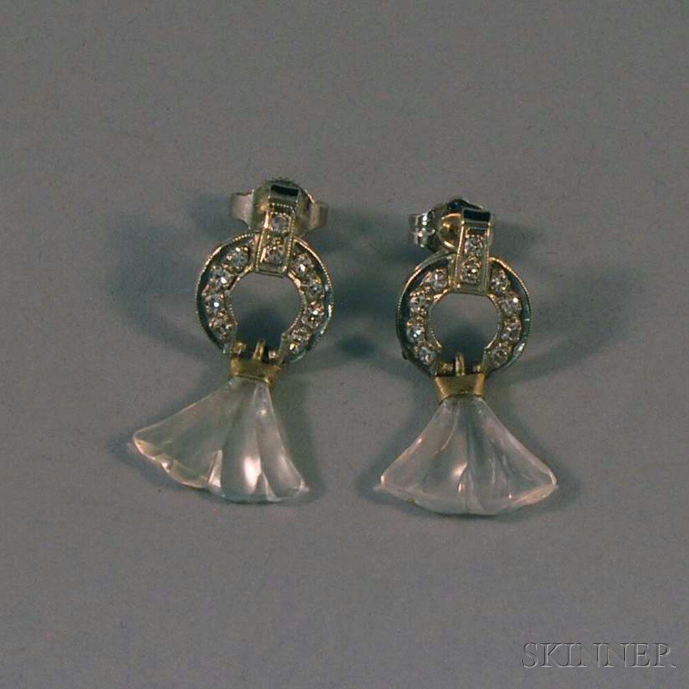 Appraisal: Pair of kt White Gold Diamond and Crystal Earrings formed