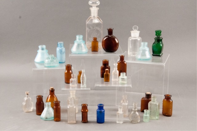 Appraisal: Collection of Glass Bottles Containing pieces Various perfume and medicinal