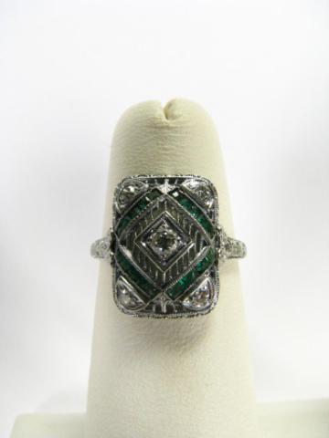 Appraisal: Antique Filigree K White Gold Diamond and Calibre Cut Emerald