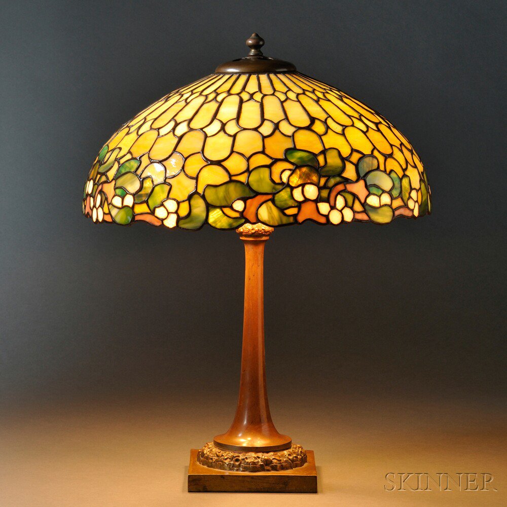 Appraisal: Mosaic Glass Mistletoe Table Lamp Attributed to Duffner Kimberly Art