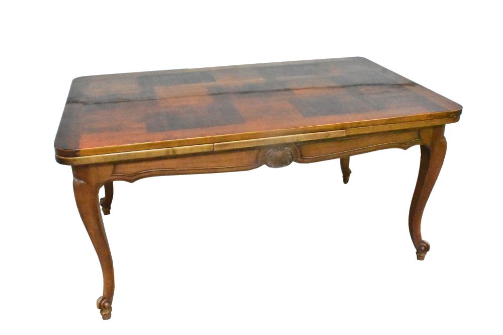 Appraisal: LOUIS XV PROVINCIAL STYLE WALNUT DINING TABLEThe rectangular parquetry top