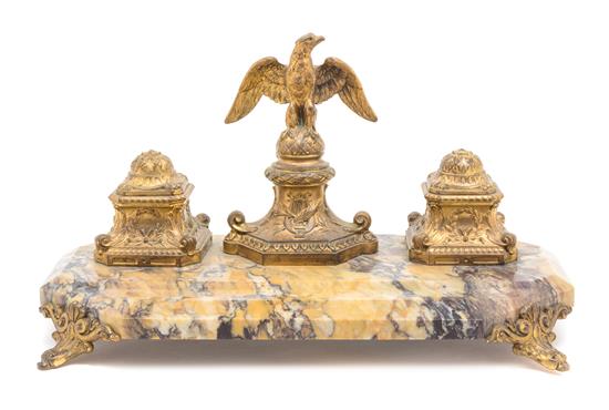 Appraisal: Sale Lot A Continental Gilt Bronze and Marble Encrier with