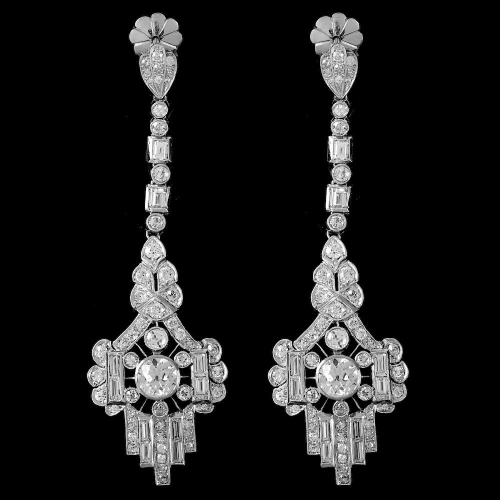 Appraisal: Art Deco Diamond and Platinum Earrings Art Deco Approx Carat