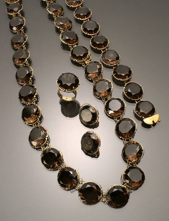 Appraisal: -Karat Yellow-Gold and Smoky Quartz Five-Piece Emsemble Consisting of an