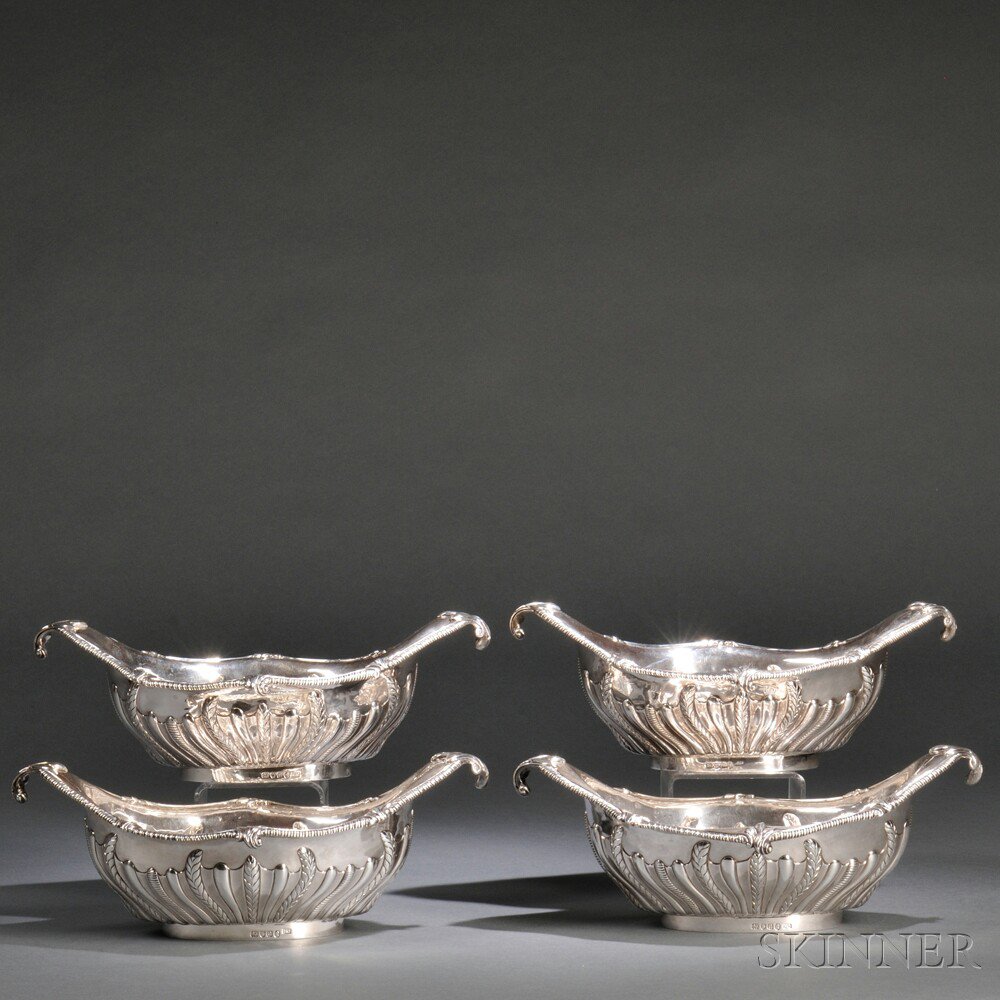 Appraisal: Four George III Sterling Silver Sauceboats London - maker's mark