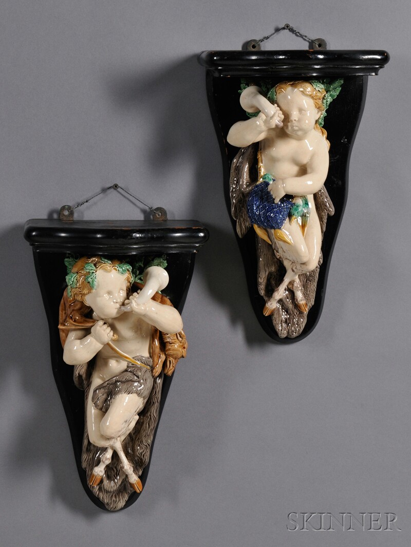 Appraisal: Pair of Minton Majolica Wall Brackets England late th century