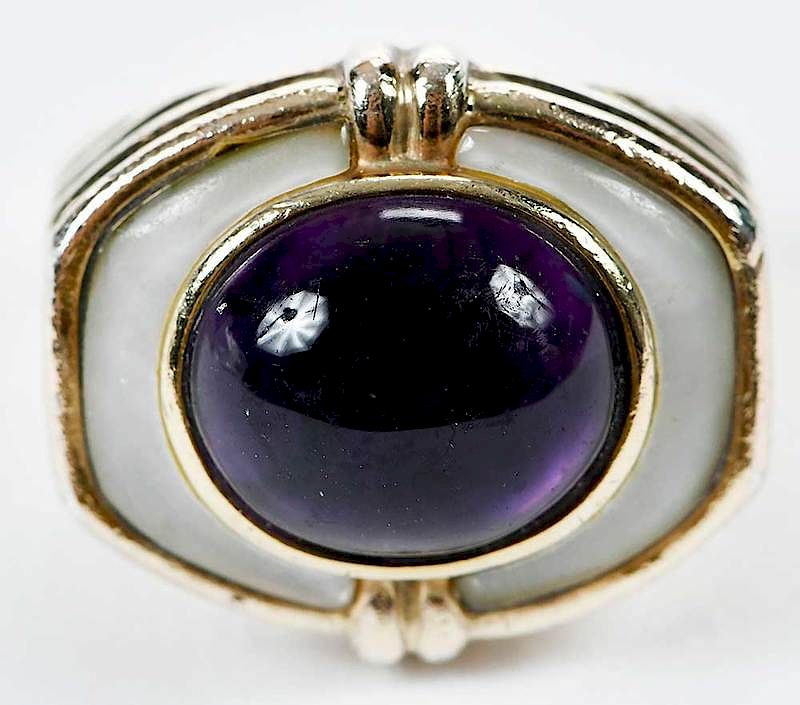 Appraisal: Kylo Silver Amethyst Ring oval cabochon amethyst mother of pearl