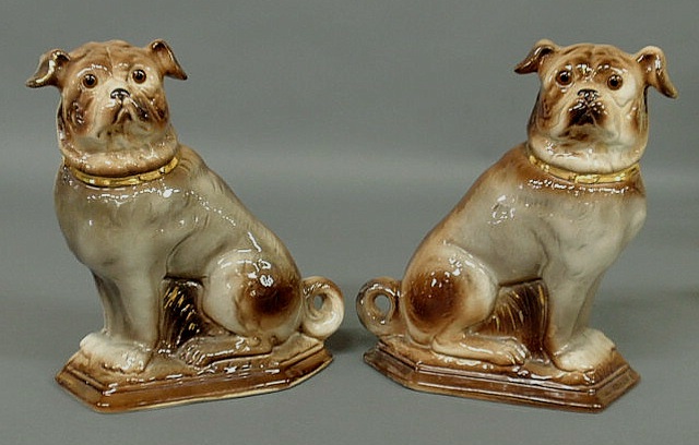 Appraisal: Pair of English Staffordshire grey pug dogs late th c