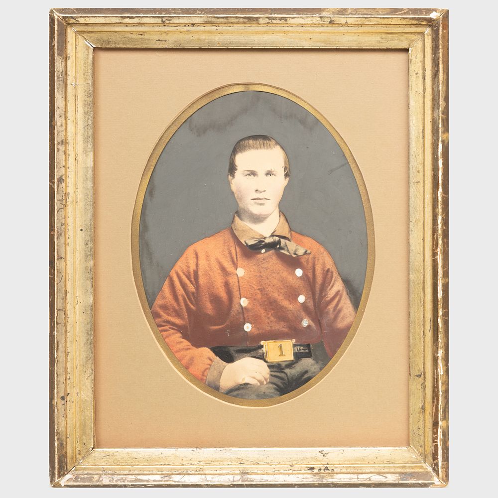 Appraisal: American School Portrait of a Soldier Hand-colored collotype print inscribed