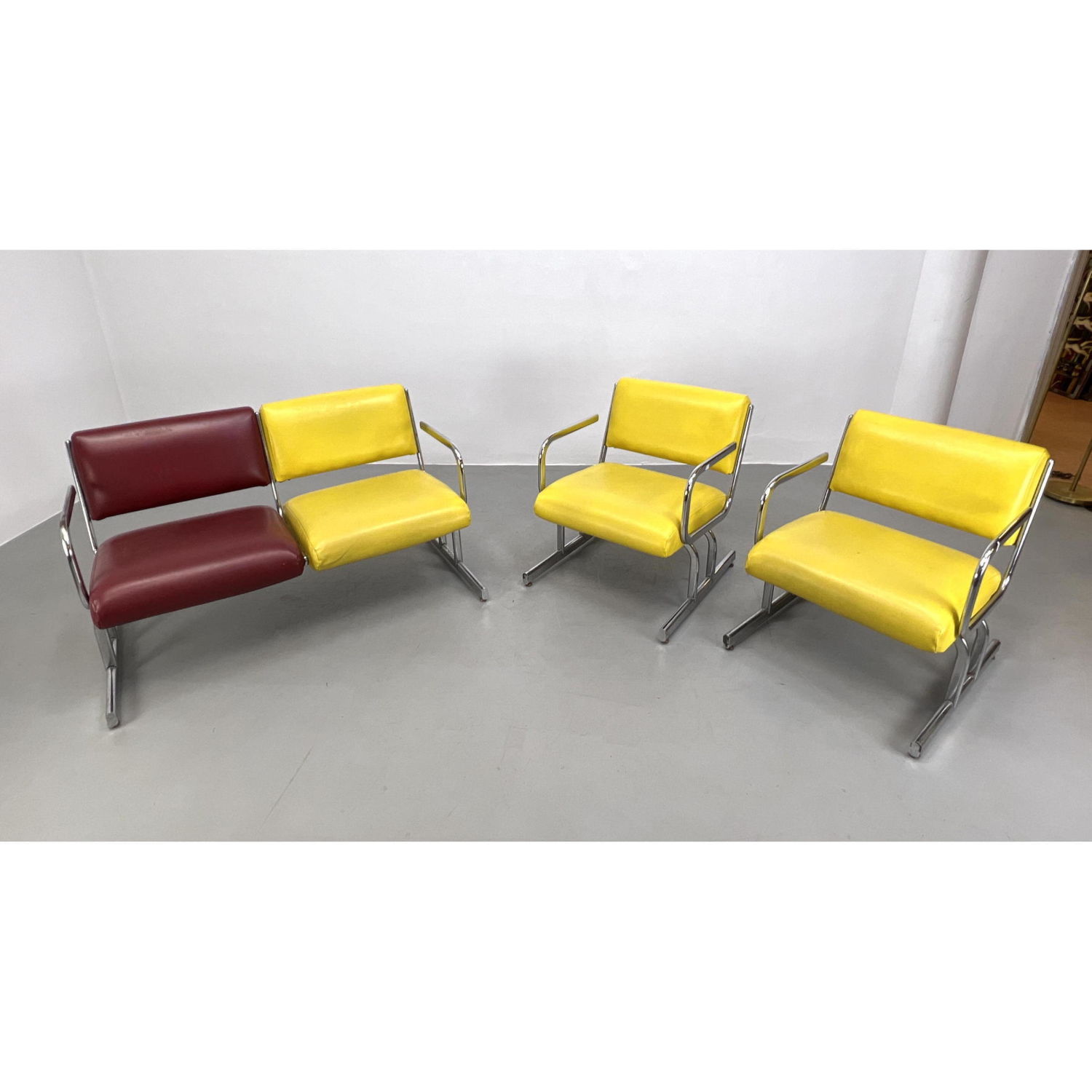 Appraisal: pc Chrome Frame Love Seat Lounge Chairs Love seat has