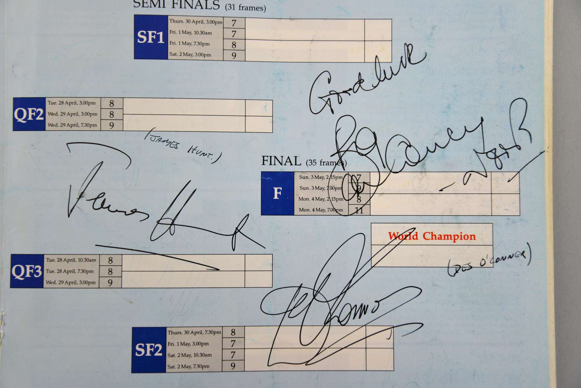 Appraisal: Snooker Embassy World Snooker Souvenir Programme from signed by the