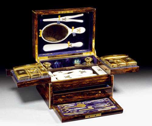 Appraisal: TOILETRY CASE Silver-gilt London Extensive toiletry set Consists of cut