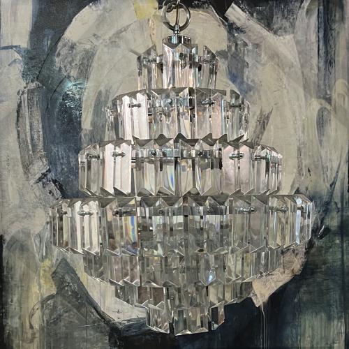 Appraisal: A GLASS AND CHROME PLATED CHANDELIER With seven tiers mounted