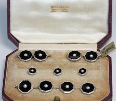 Appraisal: ART DECO TUXEDO SET IN BOX Nine pieces octagonal onyx