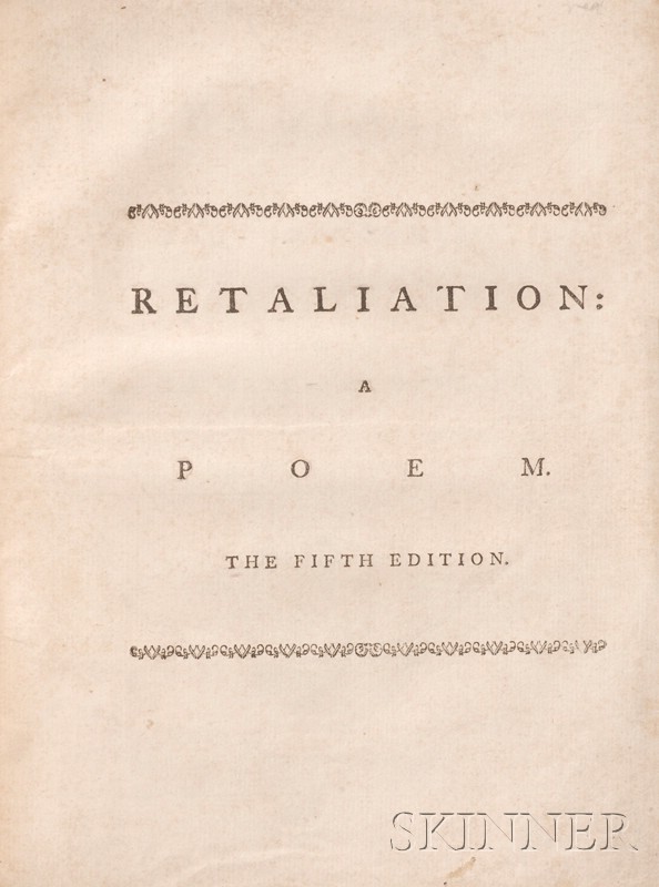 Appraisal: Goldsmith Oliver - Retaliation A Poem London fifth edition corrected