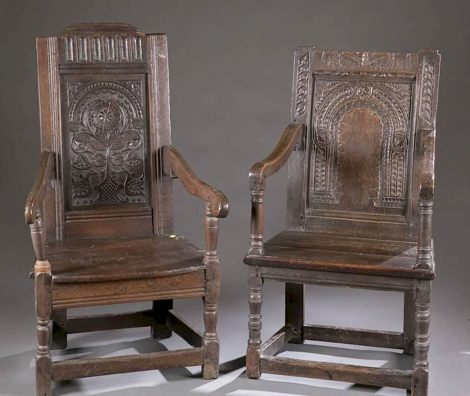 Appraisal: Pair of English oak Wainscot chairs A pair of English