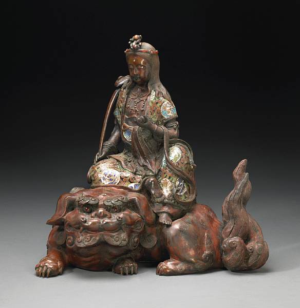 Appraisal: A patinated bronze and champlev enamel figure Taisho Showa Period