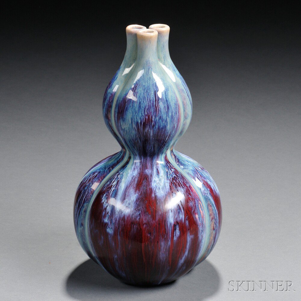 Appraisal: Flambe-glazed Double Gourd Vase China th century the double gourd