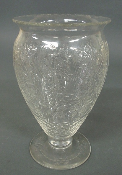 Appraisal: Intaglio cut glass centerpiece vase h