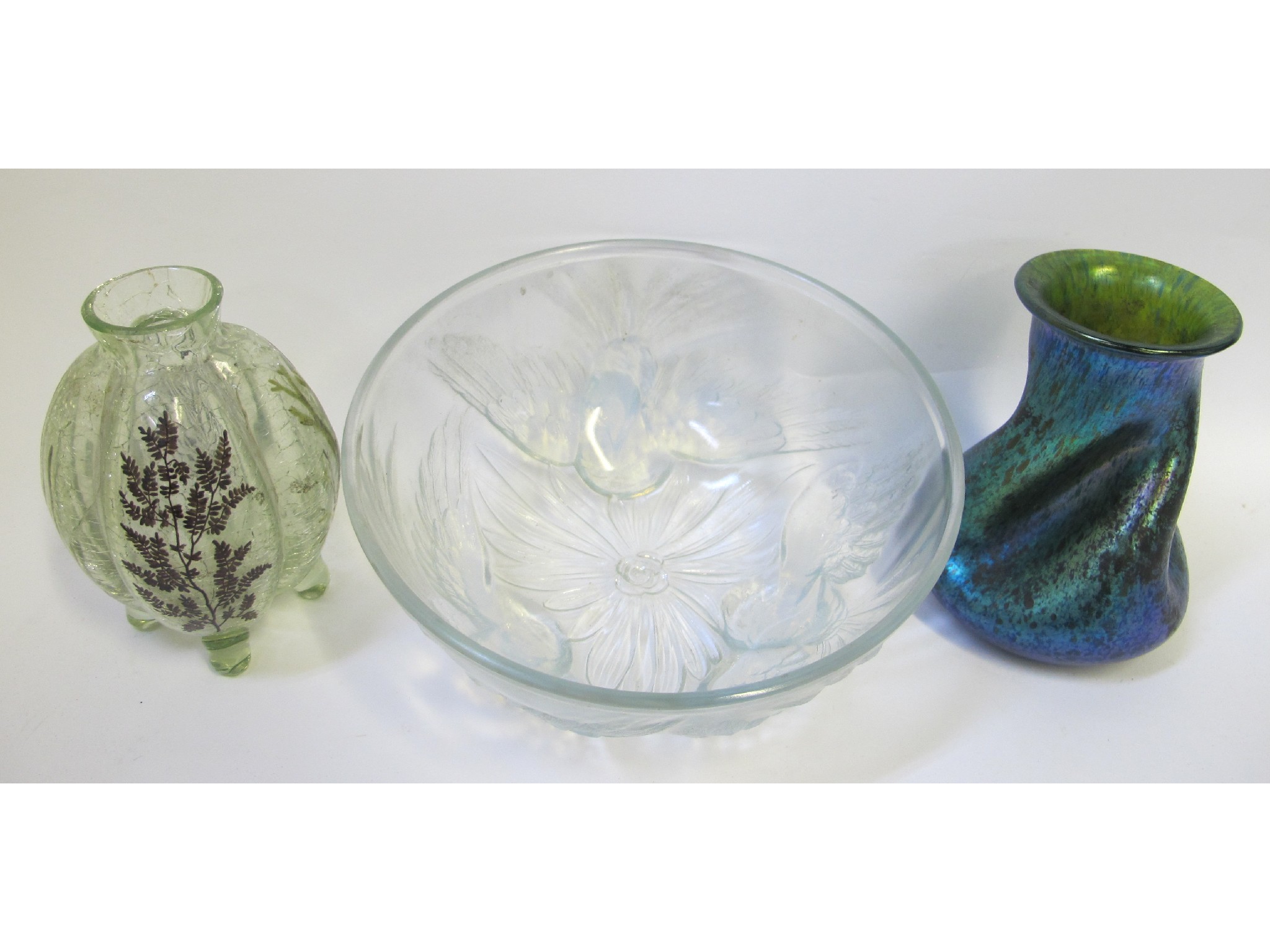 Appraisal: Moulded iridescent glass bowl an Austrian iridescent glass vase and