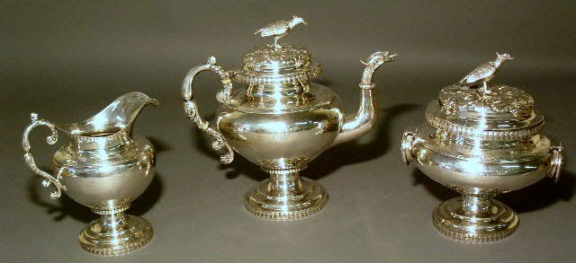 Appraisal: Coin silver three-piece tea service by W William Thomson New