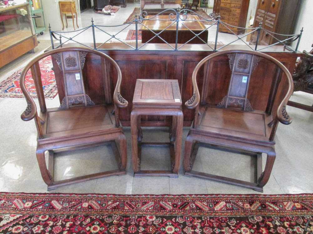 Appraisal: A PAIR OF CHINESE ARMCHAIRS AND MATCHING SIDE TABLE Ming