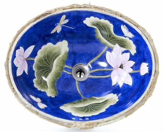 Appraisal: Sherle Wagner basin and fixtures Blue Lotus pattern basin with