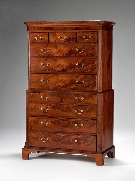 Appraisal: GEORGE III CHEST ON CHEST IN FIGURED MAHOGANY English ca