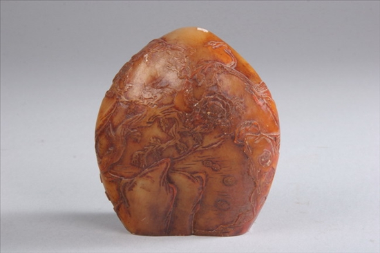 Appraisal: CHINESE SOAPSTONE PEACH FORM CARVING Qing Dynasty Carved in low