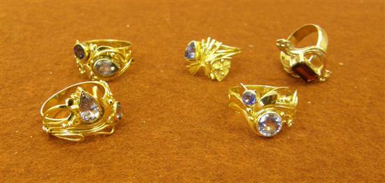 Appraisal: Five hallmarked ct gold gem set rings