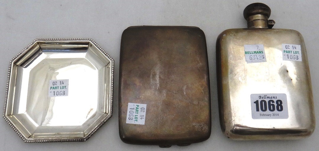 Appraisal: Silver comprising a rectangular spirit flask the hallmark rubbed a