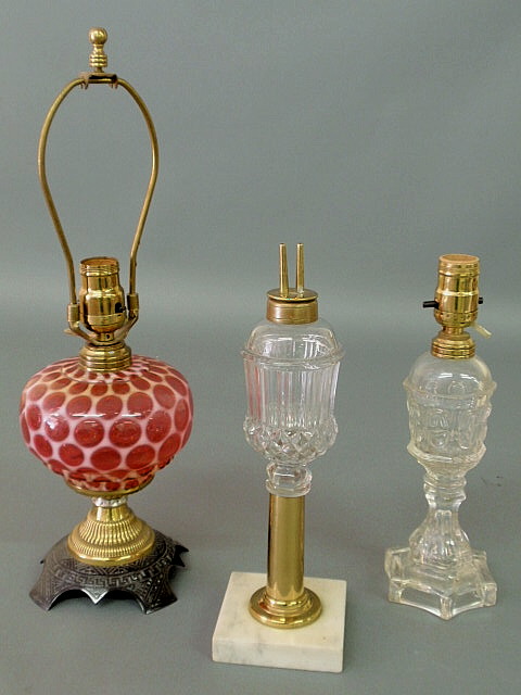 Appraisal: Whale oil lamp h and two other lamps approx h