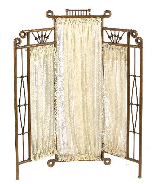 Appraisal: An English bamboo folding screen with lace inset panels height