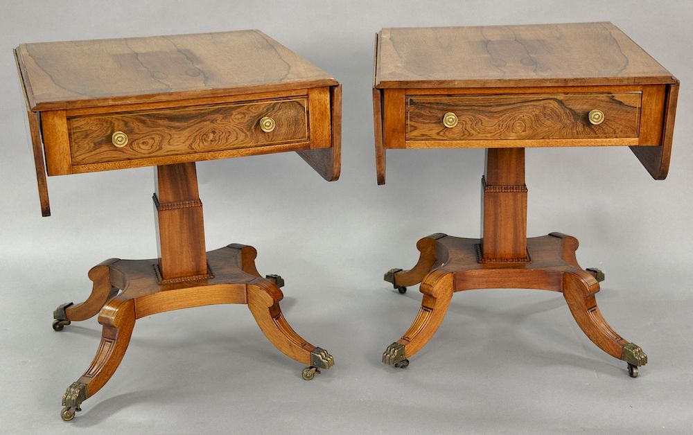 Appraisal: Pair of Duncan Phyfe style rosewood end tables having brass