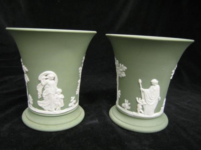 Appraisal: Pair of Green Wedgwood Jasperware Vases classical scenes