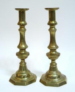 Appraisal: Pair Of th C Brass Candlesticks tall - Shipping We