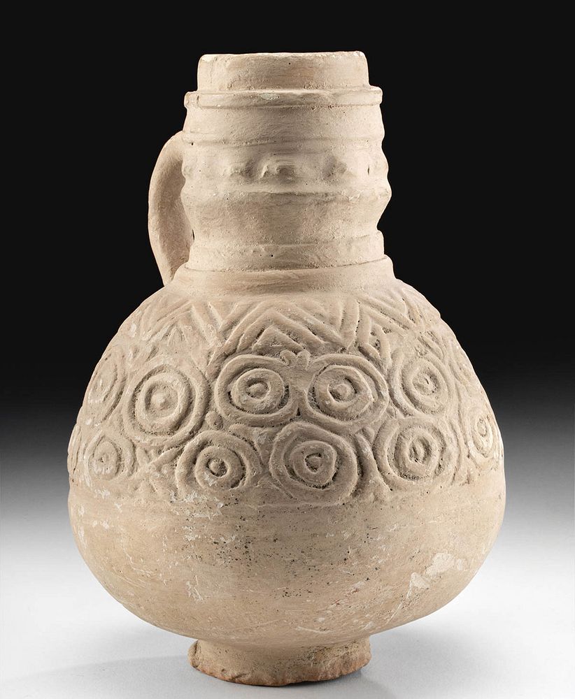 Appraisal: th C Islamic Ghurid Pottery Pitcher w Circles Central Asia