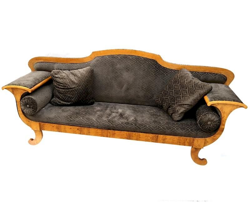 Appraisal: Biedermeier Style Sofa Biedermeier style maple upholstered sofa H x