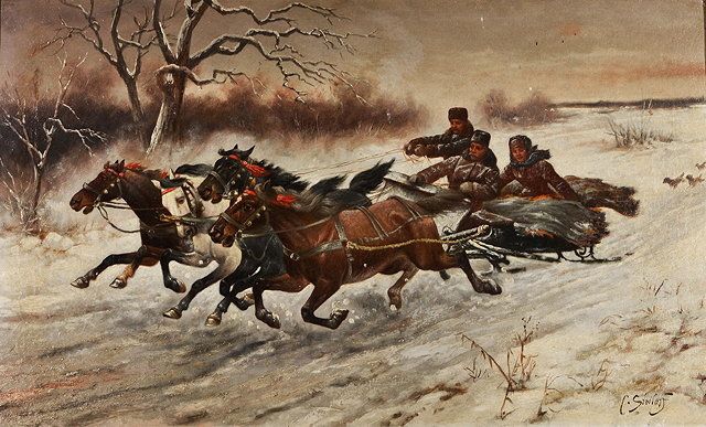 Appraisal: CONSTANTIN STOILOFF-BAUMGARTNER - The sleigh ride signed oils on canvas