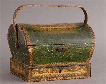 Appraisal: REGENCY PENWORK WORK BOX The dome hinged cover with view