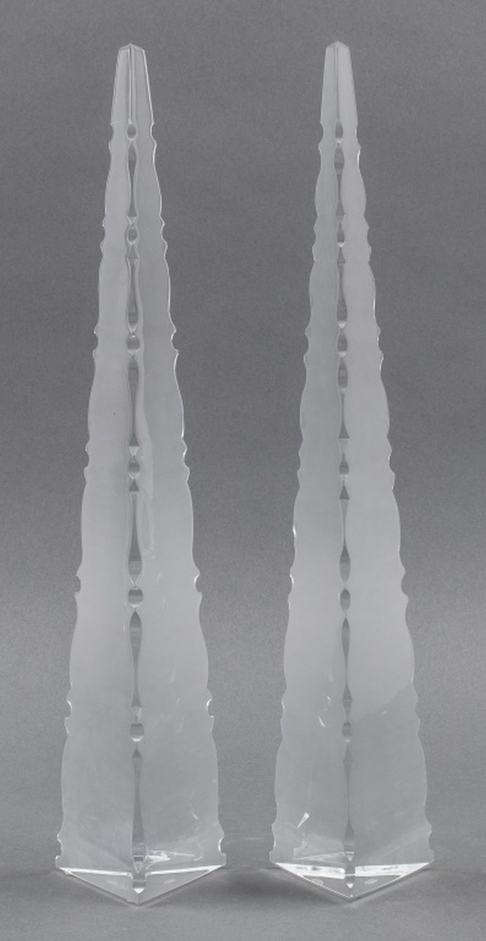 Appraisal: BACCARAT CRYSTAL GLASS OBELISKS PAIR Pair of Baccarat crystal glass