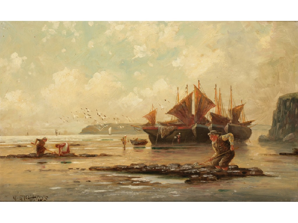 Appraisal: W RICHARDS Fishermen bringing in the catch signed oil on