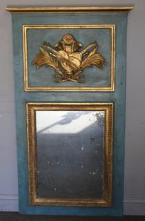 Appraisal: Antique Continental Paint Gilt Decorated Trumeau Mirror With carved relief